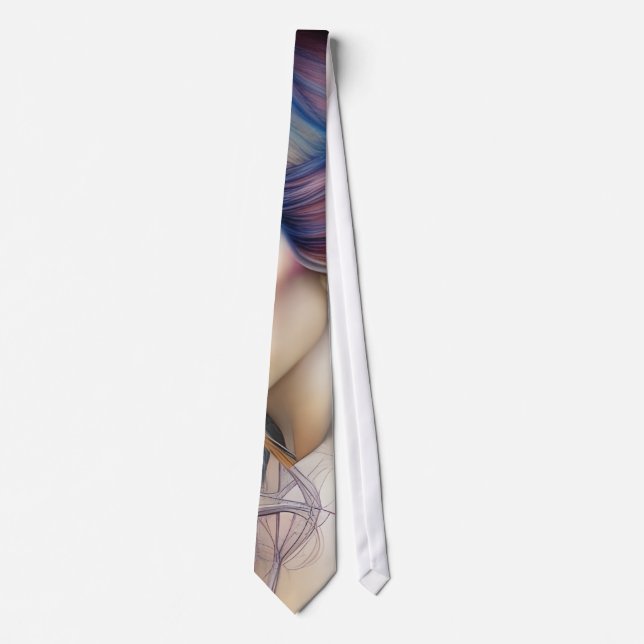 Beautiful Pastel Lady with Long Flowing Hair Tript Tie (Front)