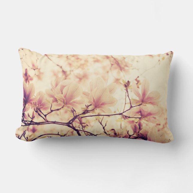 Beautiful pastel magnolia flower lumbar cushion (Front)