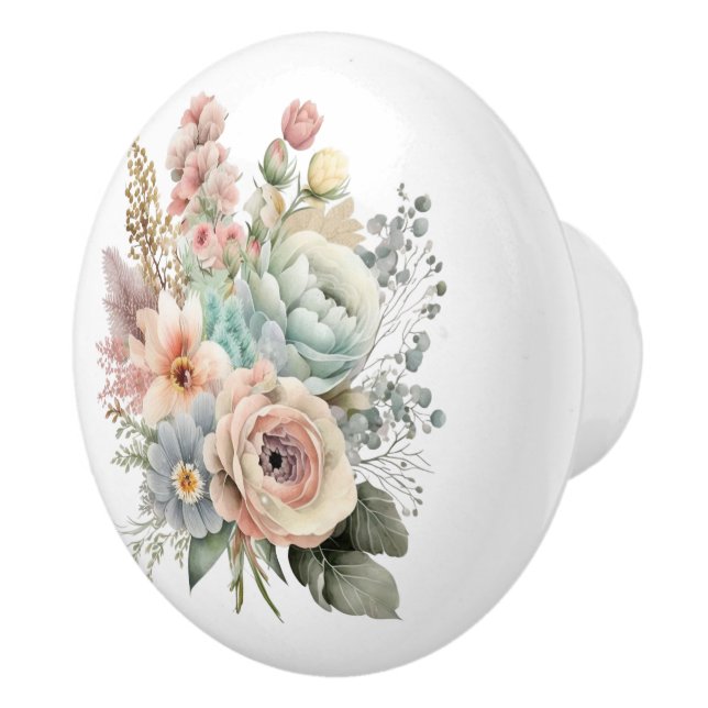 Beautiful Pastel Mixed Floral Bouquet Ceramic Knob (Right)