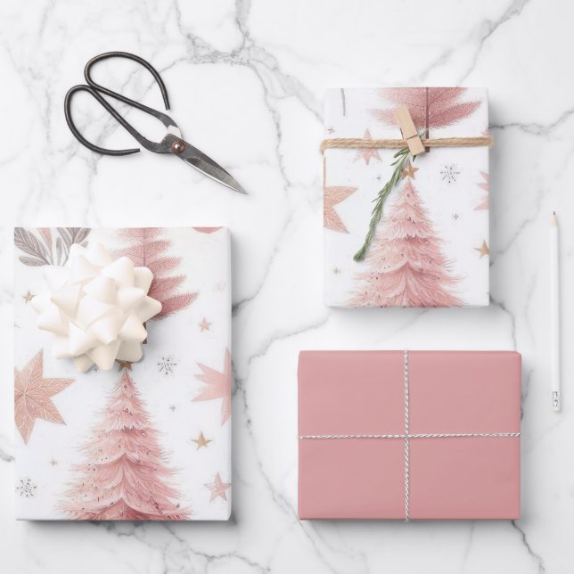 Beautiful Pastel Pink Christmas Designs Wrapping Paper Sheet (Front)