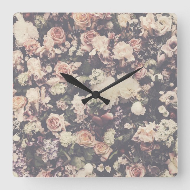 Beautiful pastel roses decor square wall clock (Front)
