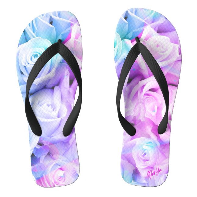 Beautiful Pastel Roses Floral Comfy Flip Flops (Footbed)