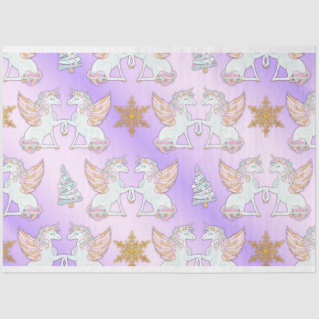 Beautiful Pastel Unicorn Christmas Tissue Paper (Front)