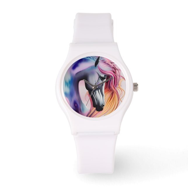 Beautiful Pastel Unicorn Horse Triptych Watch (Front)