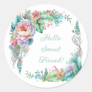 Beautiful Pastel Watercolor Floral Bouquet Classic Round Sticker