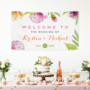 Beautiful Pastel Watercolor Floral Wedding Party Banner