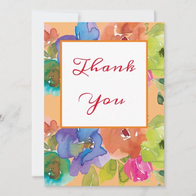 Beautiful Pastel Watercolor Flowers Thank You Card (Front)
