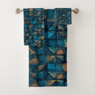 Beautiful Patchwork "Look" in Dark Teal Bath Towel Set