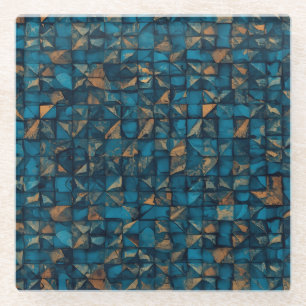 Beautiful Patchwork "Look" in Dark Teal Glass Coaster