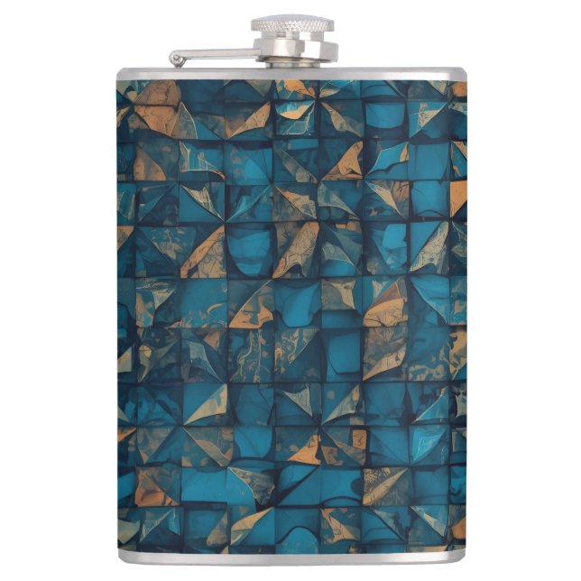 Beautiful Patchwork "Look" in Dark Teal Hip Flask (Front)