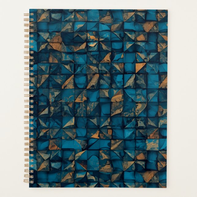 Beautiful Patchwork "Look" in Dark Teal Planner (Front)