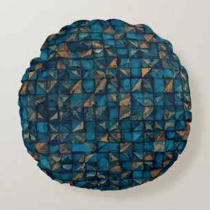 Beautiful Patchwork "Look" in Dark Teal Round Cushion