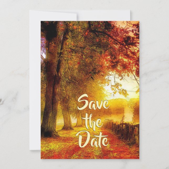Beautiful Path Autumn Trees Fall Christian Wedding Save The Date (Front)