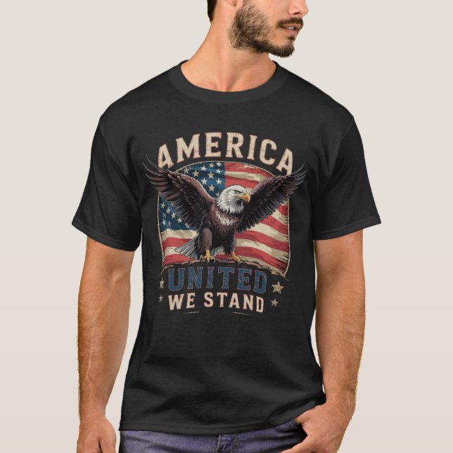 Beautiful Patriotic United We Stand Rustic USA T-Shirt (Front)