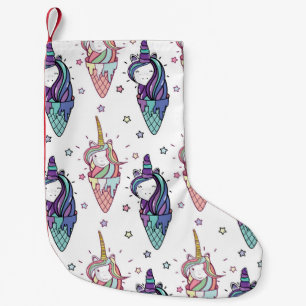 beautiful pattern head and ice cream unicorn with small christmas stocking