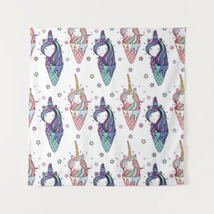 beautiful pattern head and ice cream unicorn with tapestry
