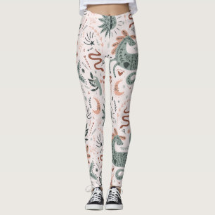 Beautiful pattern in pink and green Moon Leggings
