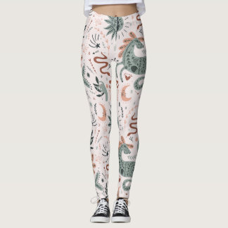 Beautiful pattern in pink and green Moon Leggings