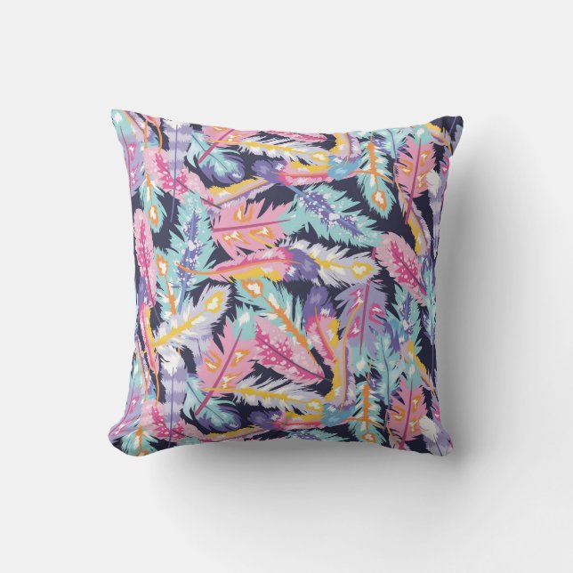 Beautiful Pattern of Colourful Boho Feathers Cushion (Front)