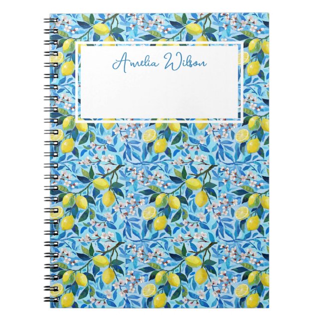 Beautiful Pattern of Vibrant Lemons Personalized Notebook (Front)