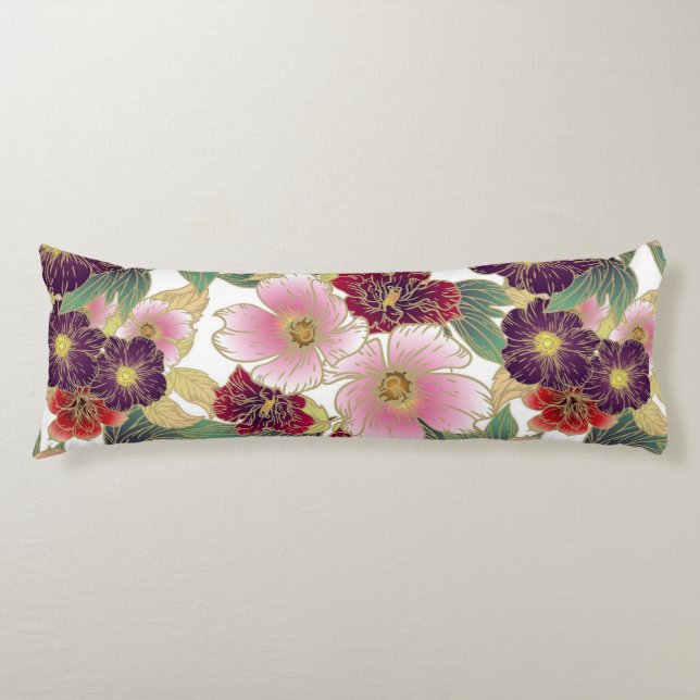 Beautiful Pattern with Floral Element Green Pink Body Cushion (Front)