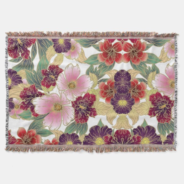 Beautiful Pattern with Floral Element Green Pink Throw Blanket (Front)