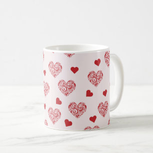 beautiful pattern with red hearts coffee mug