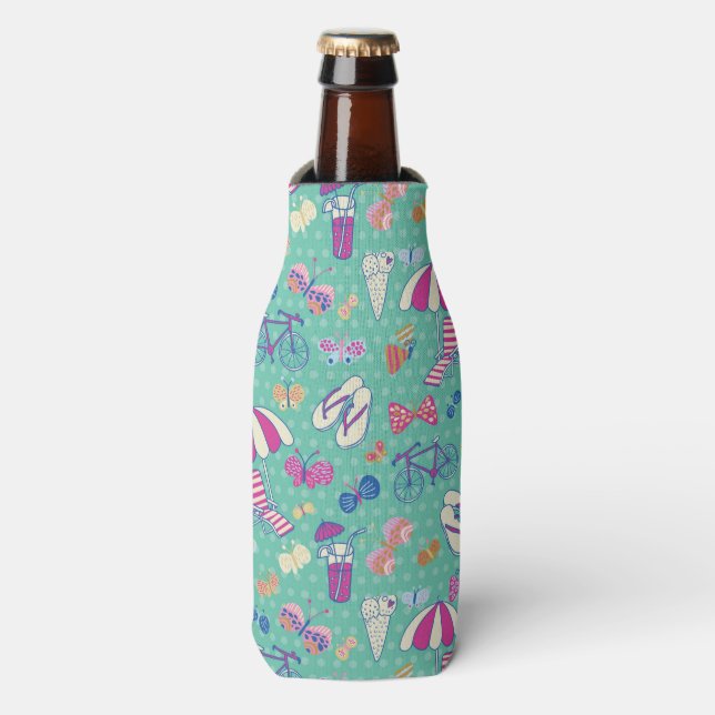 Beautiful Pattern With Summer Elements Bottle Cooler (Bottle Front)