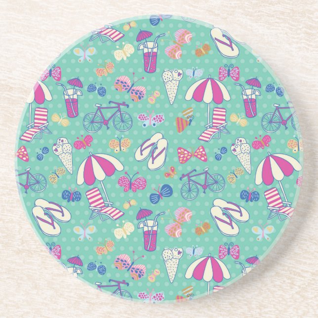 Beautiful Pattern With Summer Elements Coaster (Front)