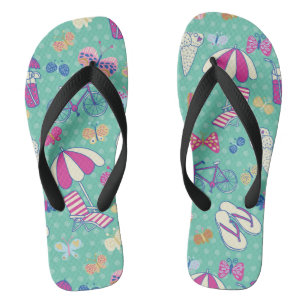 Beautiful Pattern With Summer Elements Flip Flops