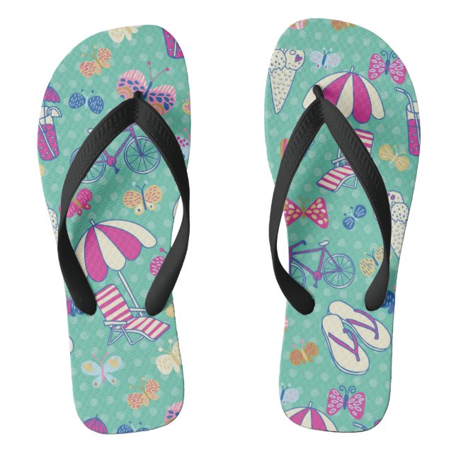 Beautiful Pattern With Summer Elements Flip Flops (Footbed)