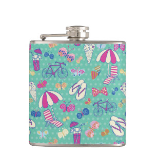 Beautiful Pattern With Summer Elements Hip Flask