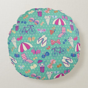 Beautiful Pattern With Summer Elements Round Cushion
