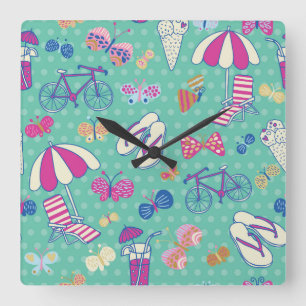Beautiful Pattern With Summer Elements Square Wall Clock