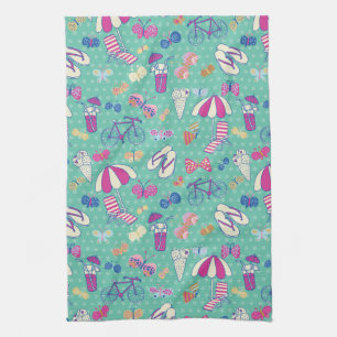 Beautiful Pattern With Summer Elements Tea Towel