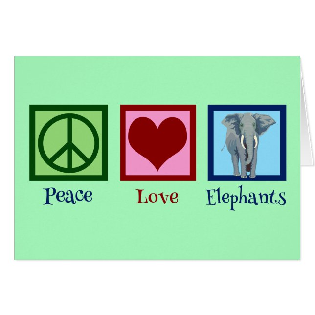 Beautiful Peace Love Elephants Card (Front Horizontal)