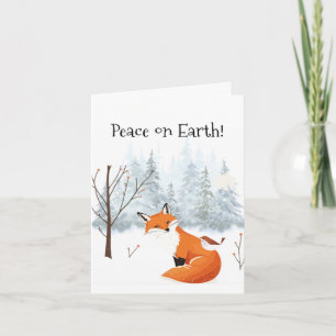 Beautiful Peace on Earth Red Fox Bird Winter  Holiday Card
