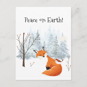Beautiful Peace on Earth Red Fox Bird Winter  Holiday Postcard