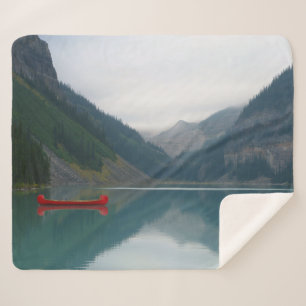 Beautiful Peaceful Lake Red Canoe Boat Sherpa Blanket