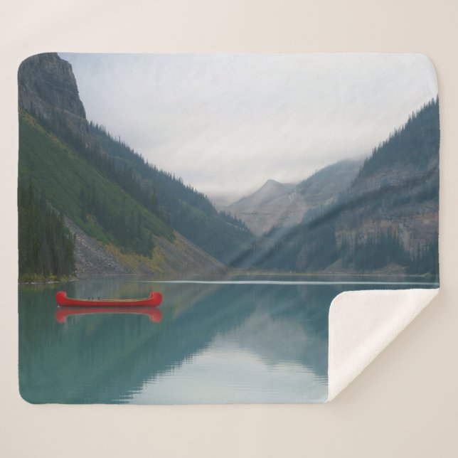Beautiful Peaceful Lake Red Canoe Boat Sherpa Blanket (Front (Horizontal))