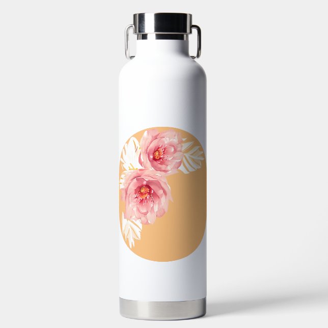 Beautiful Peach and White Floral Wreath Water Bottle (Front)
