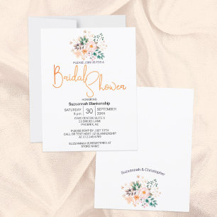 Beautiful Peach Begonia Greenery Bridal Shower Invitation