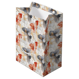 Beautiful Peach Blue Floral Medium Gift Bag