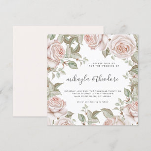 Beautiful Peach Blush Watercolor Roses Wedding Invitation