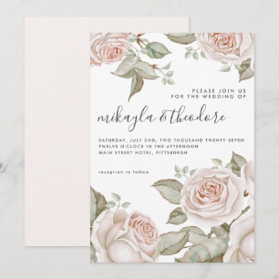 Beautiful Peach Blush Watercolor Roses Wedding Invitation