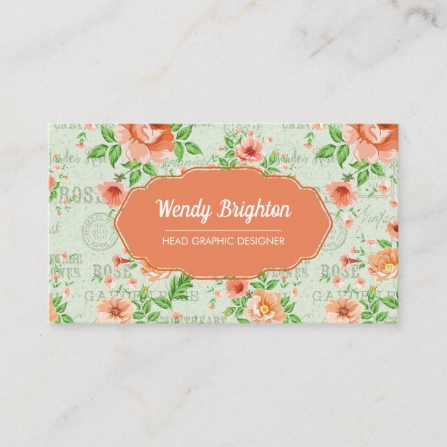 Beautiful Peach Colour Flowers Business Card (Front)