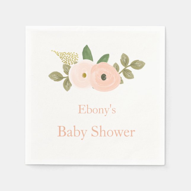 Beautiful Peach Floral Baby Shower Napkin (Front)
