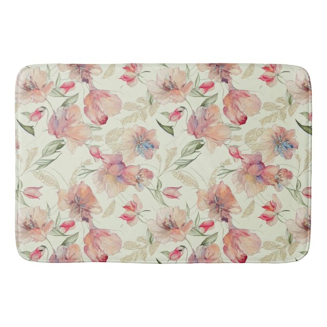Beautiful Peach Floral   Bath Mat (Front)
