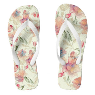Beautiful Peach Floral Flip Flops
