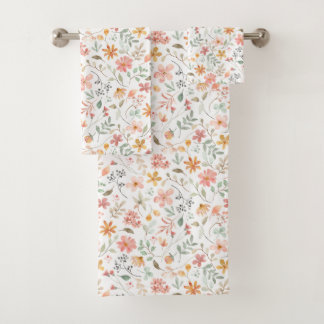 Beautiful Peach Floral Pattern  Bath Towel Set